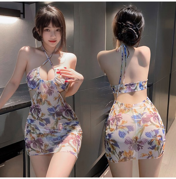 FEE ET MOI - Thai Style Floral Bodycon Vacation Beach Dress (White)